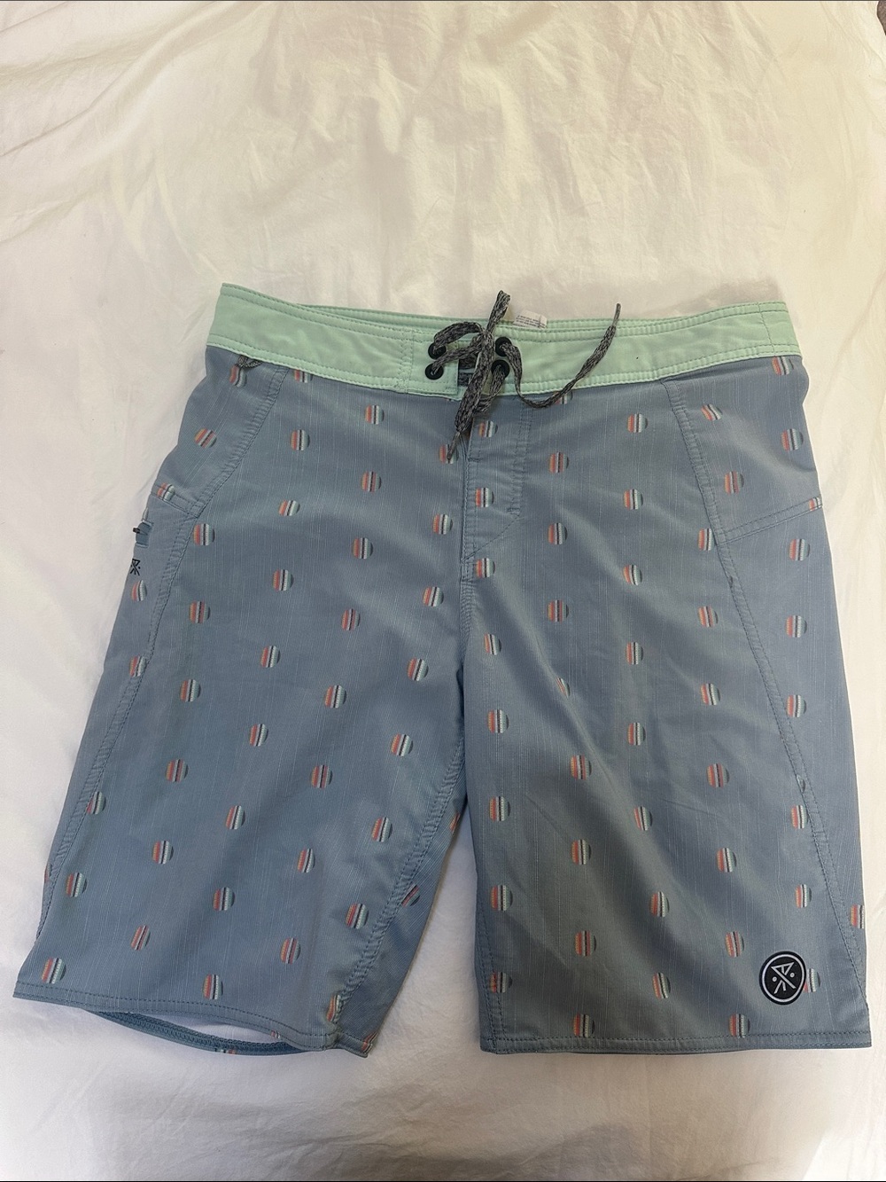 Roark Slate Blue Board Shorts with Mint Waistband